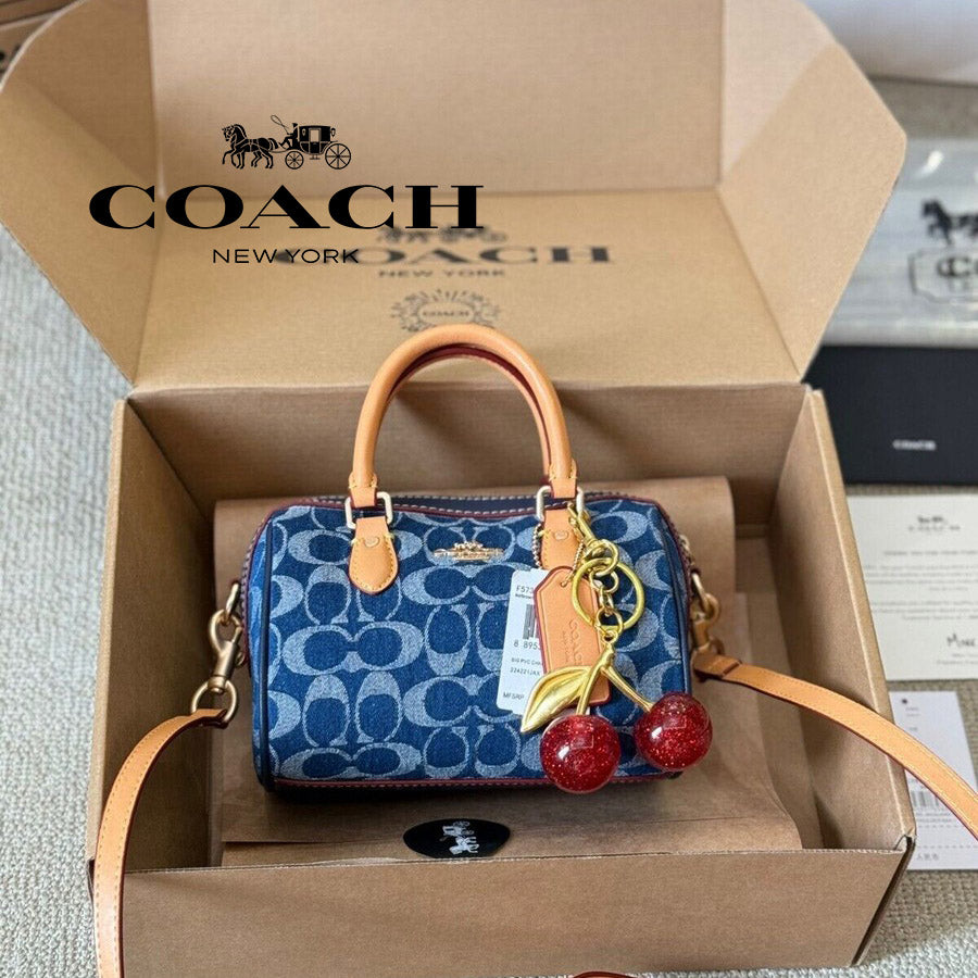 COACHミニトートバッグ デニム チェリーチャーム