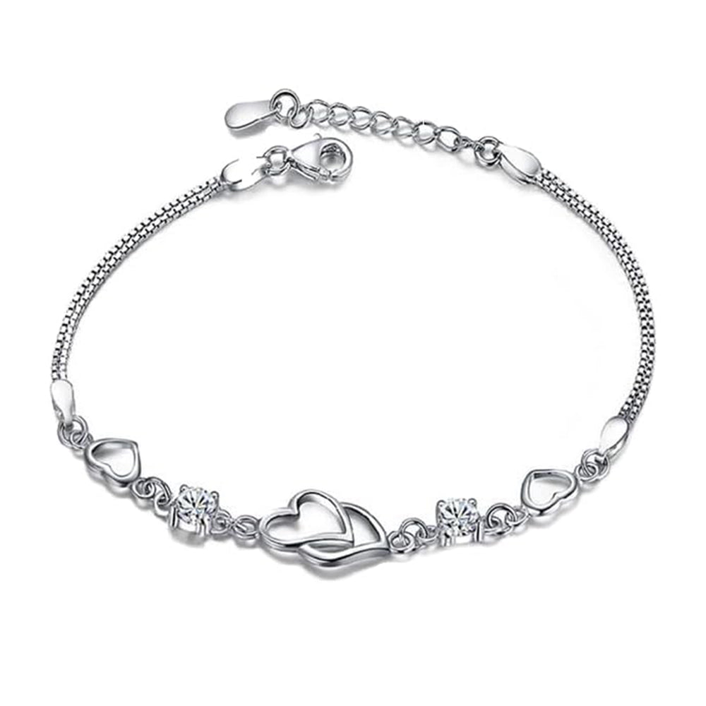 ハート ブレスレット レディース シンプル 2粒 シルバー925 プラチナ仕上 金属アレルギー対応 プレゼント 女性 彼女 人気