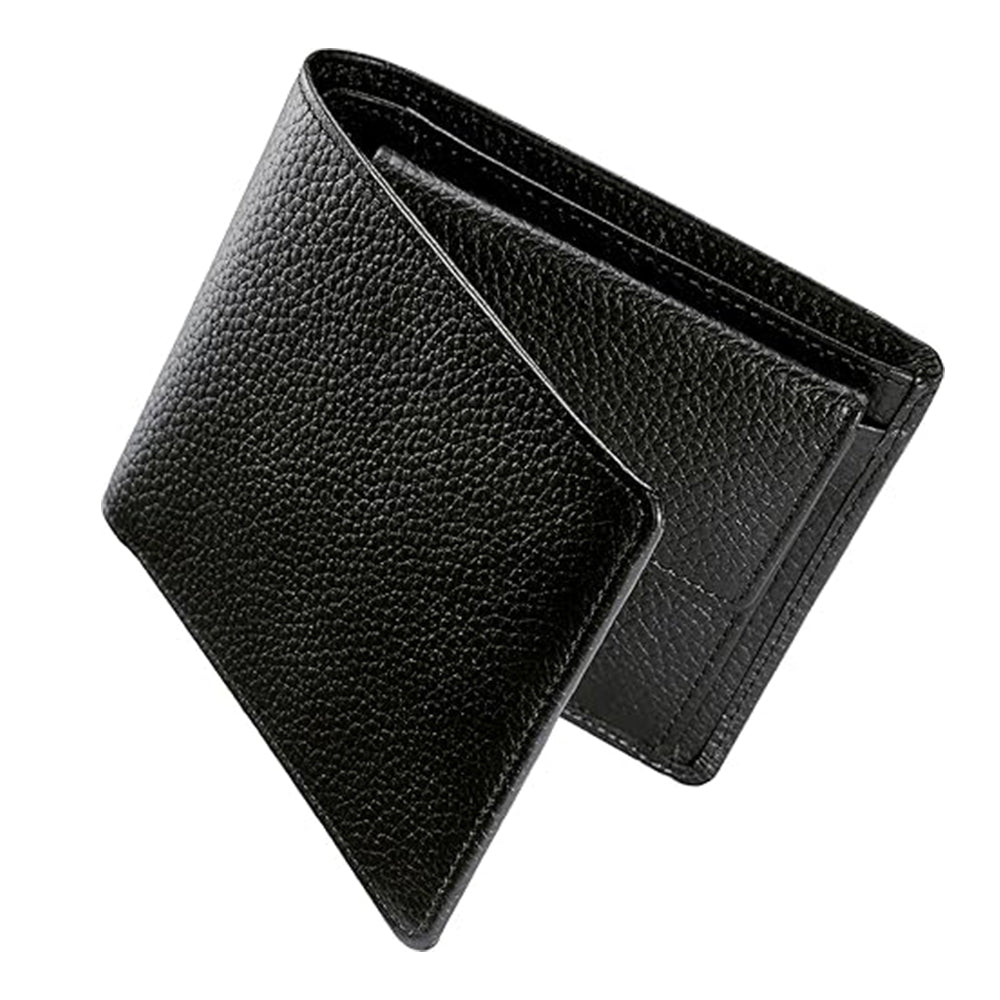 メンズ二つ折り財布、本革製、大容量、二つ折りデザイン、カードスロット付き、日本製、父の日ギフト（ブラック）。